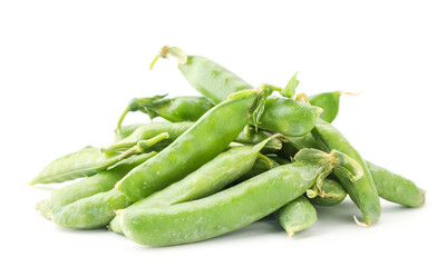 A pile of peas pod on a white background. Isolated - obrazy, fototapety, plakaty