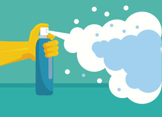 disinfect and clean activity with hand using splash bottle