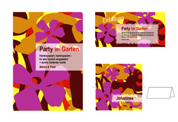 Gartenparty-Set, Plakat, Einladung, Tischkarte, pink-weinrot