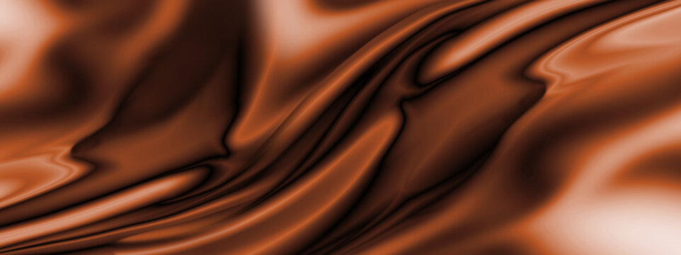 Texture liquid chocolate or waves of brown fabric closeup. Illustrated image as a background.