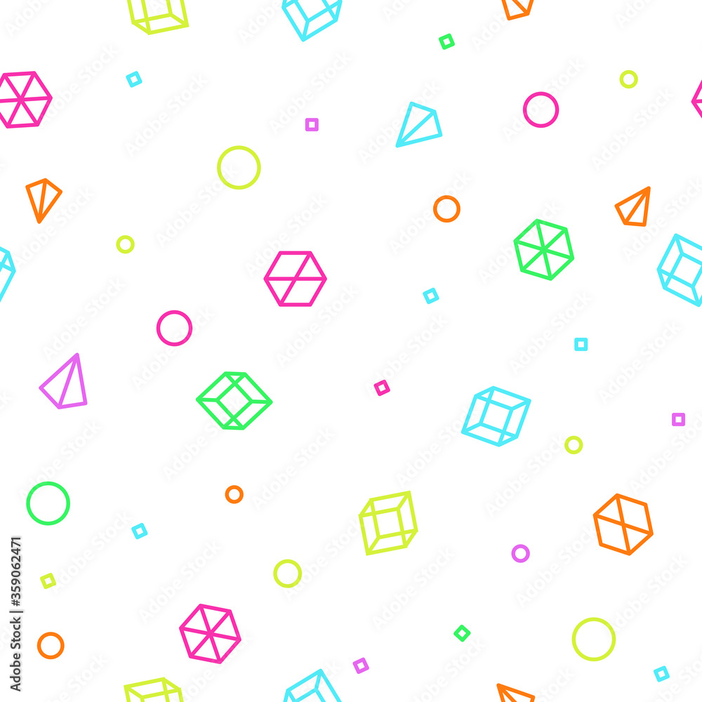 Poster neon geometric shape seamless pattern in memphis style. children funny mathematic pattern. simple is