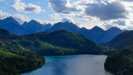 Fototapeta na wymiar Lake Alpsee in Schwangau Bavaria Germany. Aerial view
