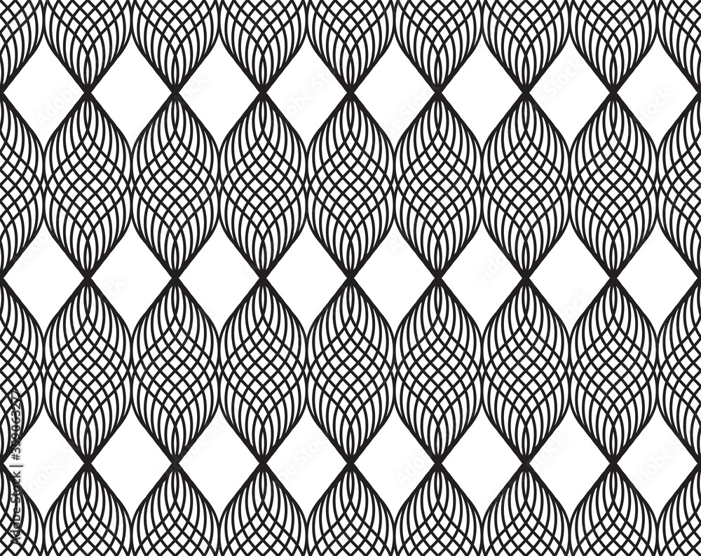 Poster design geometric abstract vector seamless with monochrome crossing wale lines pattern. lace making, 