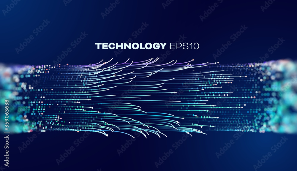 Poster futuristic data stream vector background. data transfer technology. cyberpunk technology