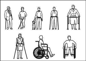 The drawing shows sick people and disabled people in a chair.
