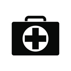 First aid kit icon vector illustration doctor health care bag black symbol on white background