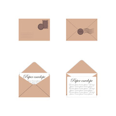 Set of vector icons with the image of paper envelopes. Isolated image of mail envelopes on a white background. You can change the text. Suitable for banner, flyer, invitation, website or greeting card