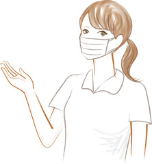 左を指し示す看護師のマスクと笑顔のセット