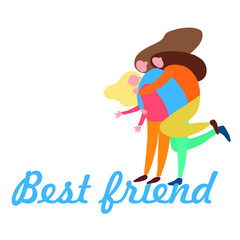 girlfriends hugging each other, holiday, fun, joy, funny games of people, festive mood of best friends. Bright silhouette to illustrate the page in social networks