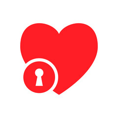 Red heart locked icon security button  online dating mobile app keyhole symbol