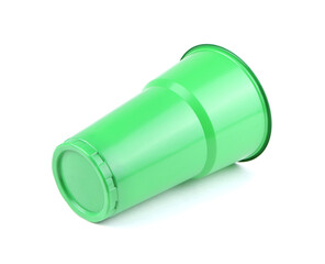 Green plastic cup isolated on white background. Plastic glass