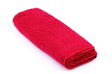 Red kitchen towel isolated on a white background.Folded towel.Kitchen ware. Kitchen utensils