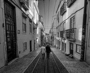 On the streets of the old city of Lisbon. Alfama District. Portugal