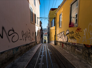 On the streets of the old city of Lisbon. Alfama District. Portugal