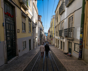 On the streets of the old city of Lisbon. Alfama District. Portugal