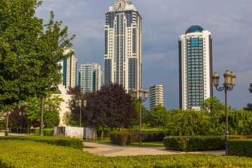 Fototapeta na wymiar Skyscrapes of Grozny City, Chechnya, Russia