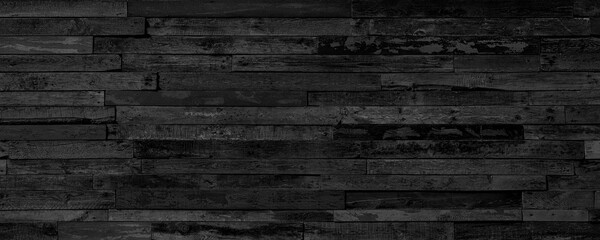 Wooden Dark and Black Background  Boards. Rough Floor Or Wall Texture With Peeling And Cracks. Long Panoramic Banner.
