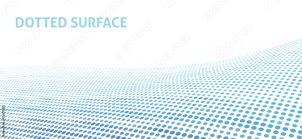 Poster Blue dotted curved surface with halftone effect. Vector background