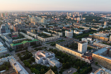 Fototapeta na wymiar Aerial view of Yekaterinburg during sunset, Russia
