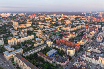 Fototapeta premium Aerial view of Yekaterinburg during sunset, Russia