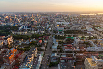 Obraz premium Aerial view of Yekaterinburg during sunset, Russia