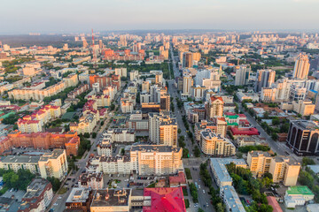 Aerial view of Yekaterinburg during sunset, Russia