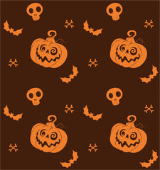 Halloween pattern with pumpkins, skulls and bats