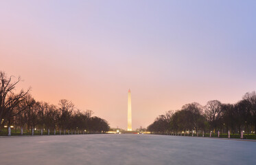 Washington Memorial at National Mall after sunset. The Monument is an obelisk on the National Mall...