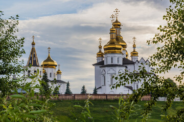 Fototapeta na wymiar Peter and Paul Church and Cathedral of the Trinity to the Trinity Monastery in Tyumen, Russia