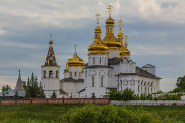 Fototapeta na wymiar Peter and Paul Church and Cathedral of the Trinity to the Trinity Monastery in Tyumen, Russia
