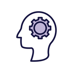head human profile with gear line style icon