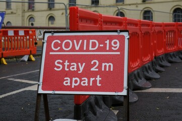 COVID 19 social distancing warning sign. Boston Lincolnshire