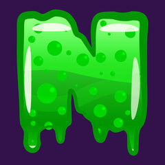 Slime font type letter N latin alphabet. Green bubbling toxic mold