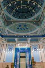 ASTANA, KAZAKHSTAN - JULY 8, 2018: Interior of Nur-Astana Mosque in Astana (now Nur-Sultan), capital of Kazakhstan.