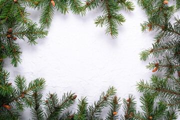  Christmas frame christmas decorations on white background. Copy space. Winter holidays, New Year.