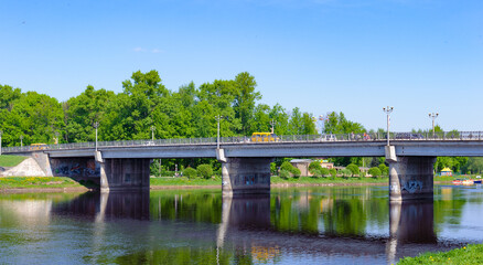 Fototapeta na wymiar It's Transport bridge over the lake