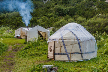 Yurt camp near Ala Kul lake in Kyrgyzstan