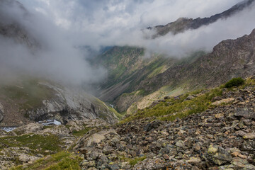 Fototapeta na wymiar Valley near Ala Kul lake in Kyrgyzstan