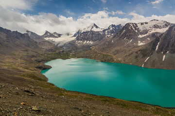 Ala-Kul lake in the Terskey Alatau mountain range in Kyrgyzstan