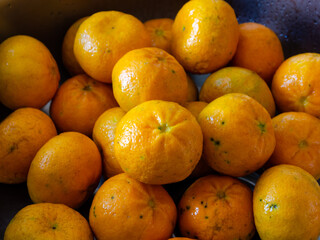 close up on pile of tangerines