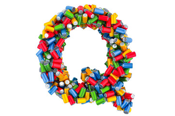 Letter Q from colored metallic drink cans, 3D rendering