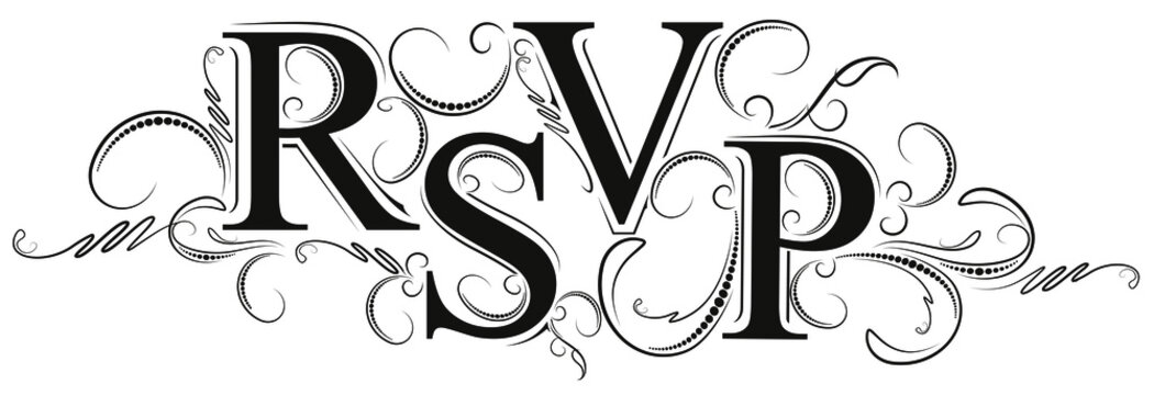 RSVP (Please respond) rich decorated text composition with floral design.