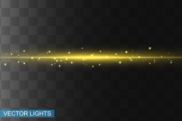 Abstract yellow laser beam. Transparent isolated on black background. Vector illustration.the lighting effect.floodlight directional