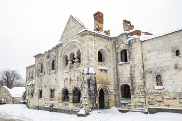 It's Destroyed building of the Fedorov town, complex of buildings in the town of Pushkin, near...