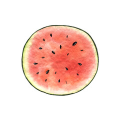 Watercolor illustration of red sliced watermelon isolated on white. Summer juicy fruit.
