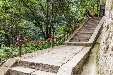 Stairs leading to the peaks of Hua Shan mountain, China