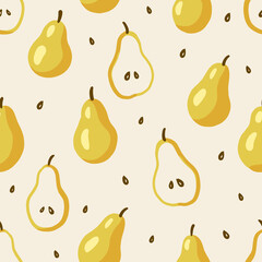 Seamless pattern with pear. Fruit background. Vector illustration. Texture for print, textile, fabric.