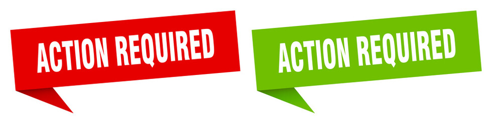 action required banner. action required speech bubble label set. action required sign