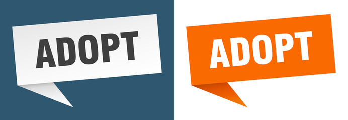 adopt banner. adopt speech bubble label set. adopt sign
