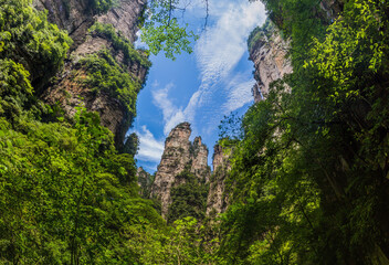 Rock cliffs above the Golden Whip stream in Zhangjiajie National Forest Park in Hunan province, China